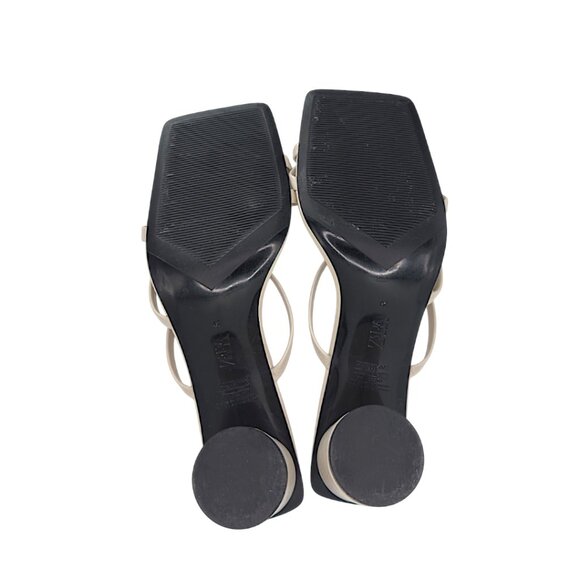 ZARA Y2K Strappy Square Toe Block Heel Sandals Ivory Size 39 (US 8) - Picture 5 of 8